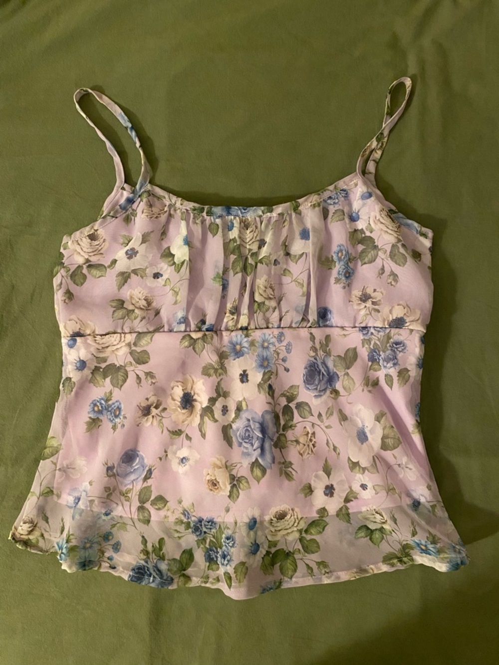 Vintage Aqua Blues Pastel Lavender Floral Spaghetti Strap Camisole